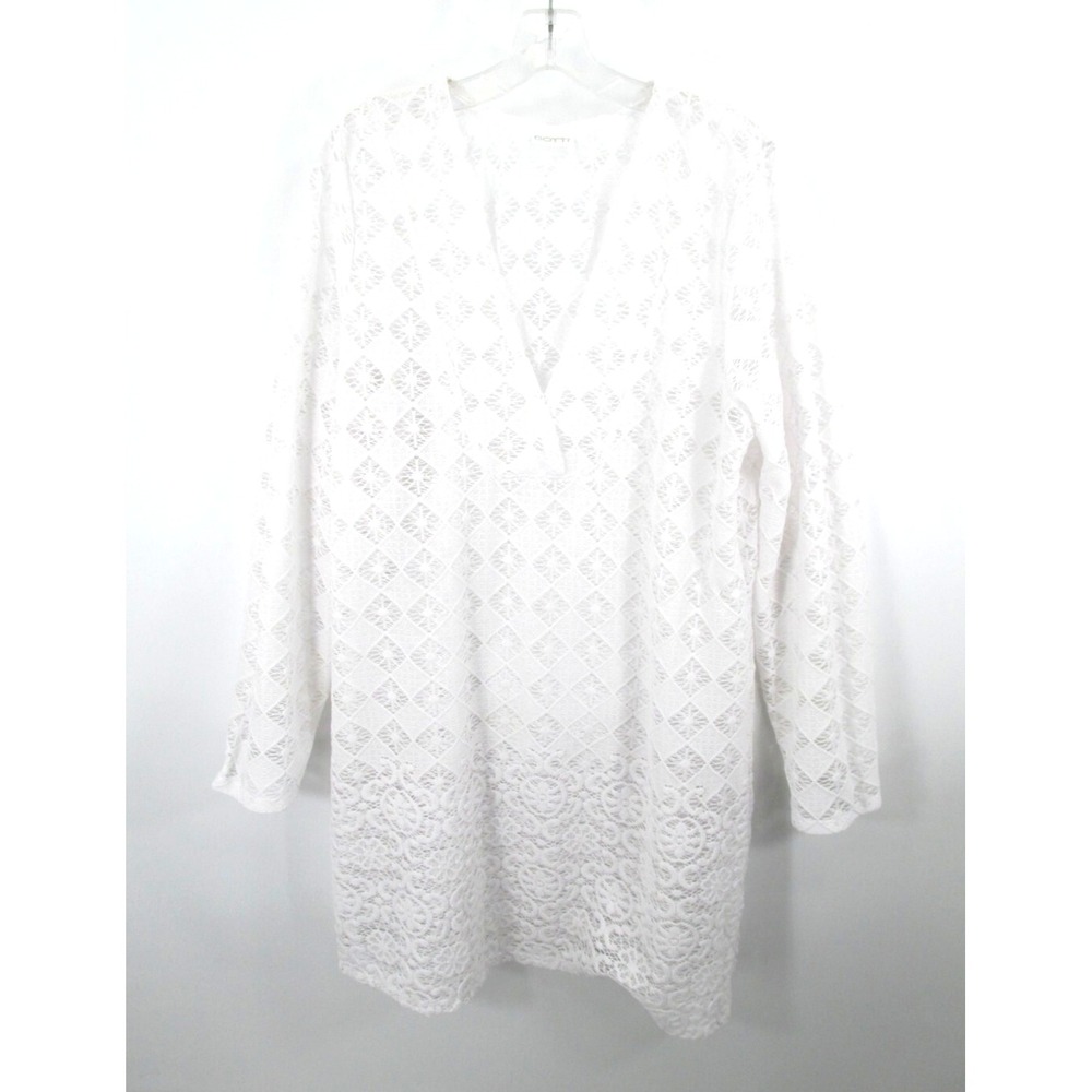 DOTTI Pullover Cover-Up Tunic Top Women L White Crochet Long Sleeve Boho Chic